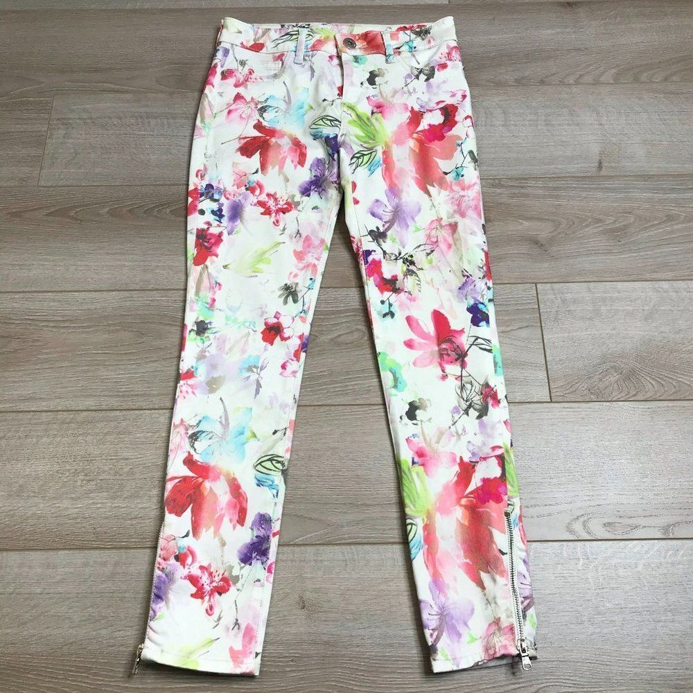 DL1961 Florence Instasculpt Cropped Floral Carnival Jeans Size 25 Ankle Zip
